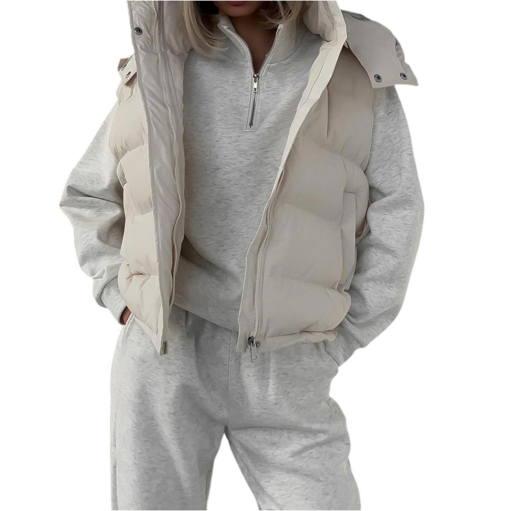 Women's Casual Fashion Outerwear Solid Color Sleeveless Hooded Cotton Vest Vest