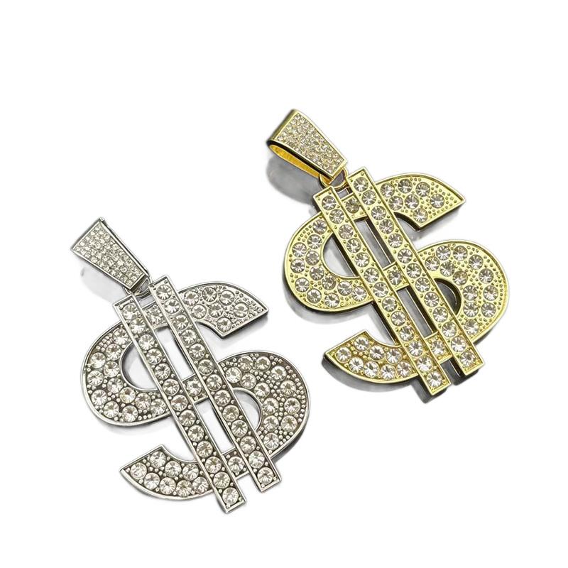Hip Hop Iced Out Gold Dollar Sign Pendant Necklace Western Bold Statement Unisex Trendy Fashion Jewelry Gift