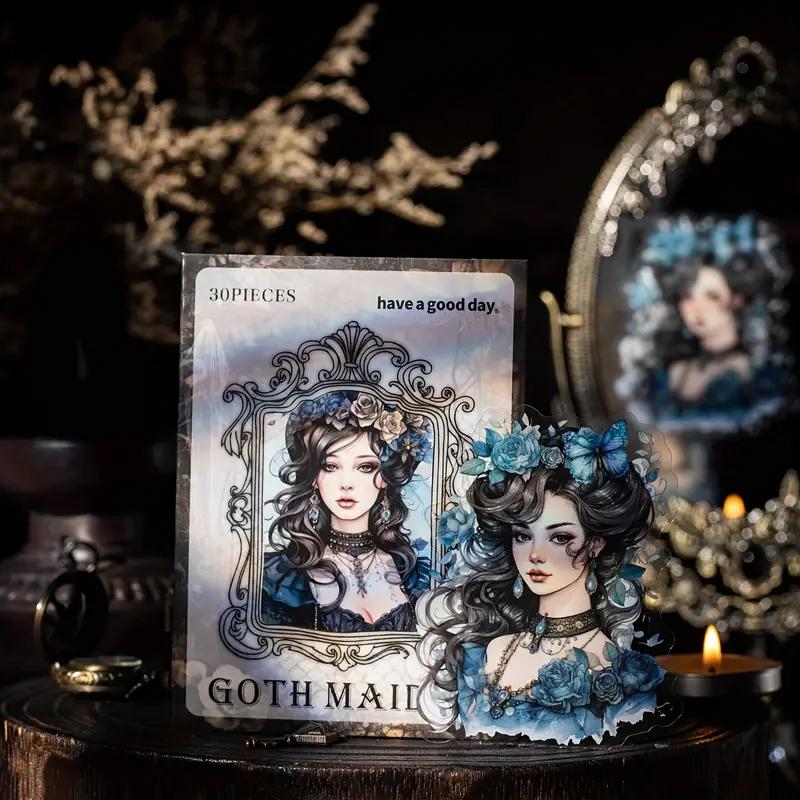 30-Piece Vintage Gothic Girl Sticker Set - Retro DIY Collages, Scrapbooks, Planners & Journals -Diverse Character Artistic Decor