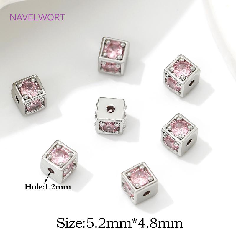 5.2mm*4.8mm Separator For Beads 18K Gold Plated With Zircon Square Spacer Beads For Bracelet Making DIY Jewelry Making Supplies