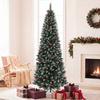 Snowy Pencil Christmas Tree 210 Cm with 818 Branches Red Berries Pinecones Foldable Metal Base Automatic Opening Green