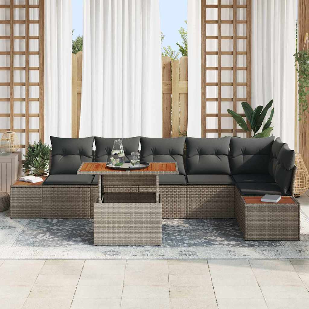Garden Sofa Set with Storage 7 Pcs Grey Poly Rattan