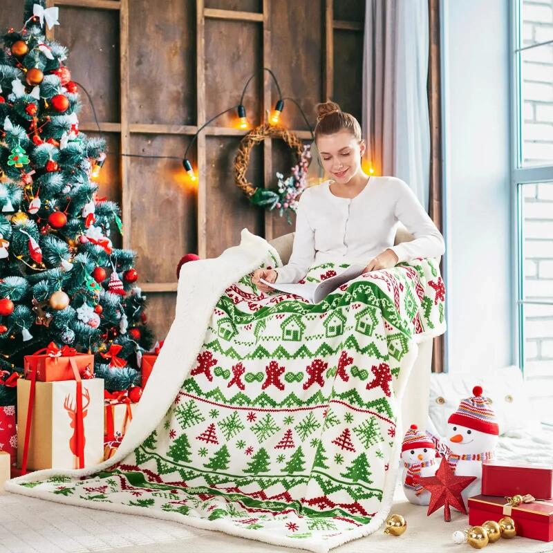 Weihnachten Christmas Rentier Überwurfdecke Doppellagig Verdicken Flauschig Weich Fleece Flanell Weihnachtsmann Schneemann Decke Heim Geschenk