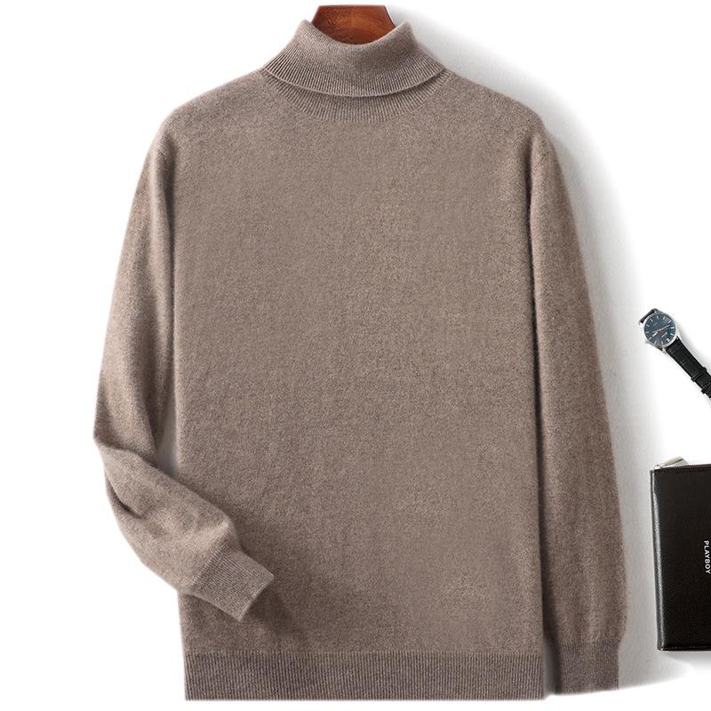 New high lapel cashmere sweater men's solid color knitted primer sweater loose inner sweater