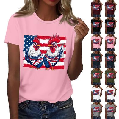 Women's Round Neck Casual Independence Day Printed Short Sleeve T-Shirt Top