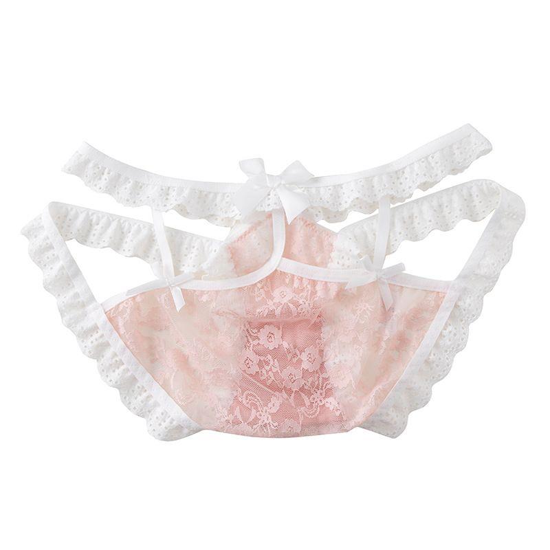 

Pure Sexy Lace Underwear Women s Seamless Cool Thin Drawstring Lower Waist Level Thin Comfortable Plus size Briefs Women Powder with white edge Free size 80-130