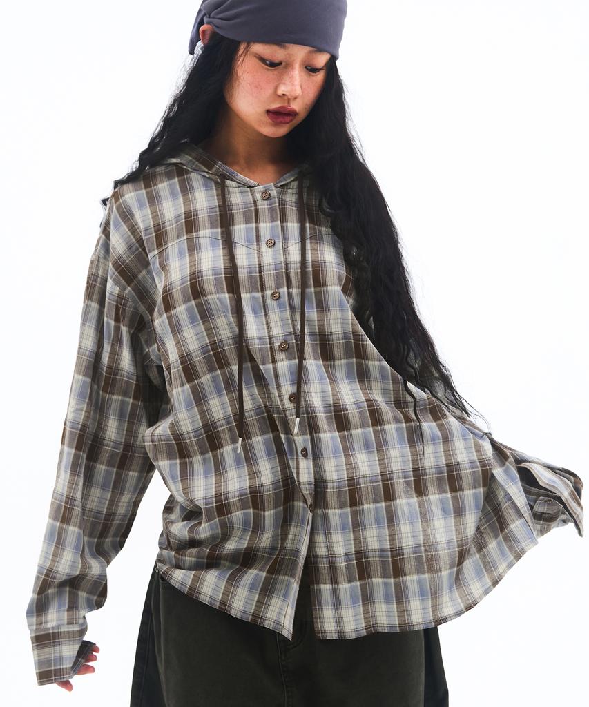 AMES-WORLDWIDE Check Hoodie Hemden Blau