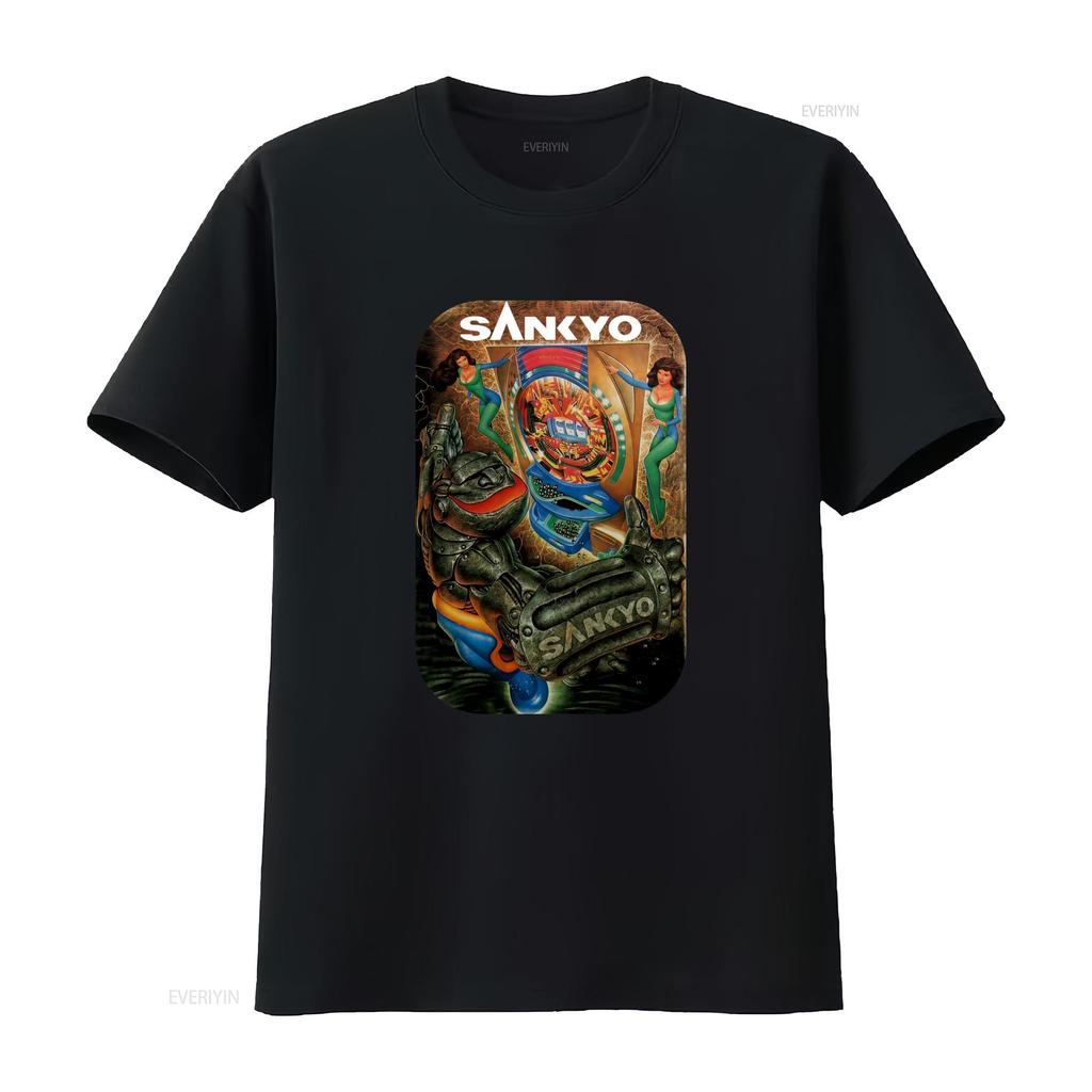 Retro Sankyo Pachinko Arcade T Shirt Vintage Style Large Size Unique Gaming Design Vintage Washed Streetwear Versatile Soft