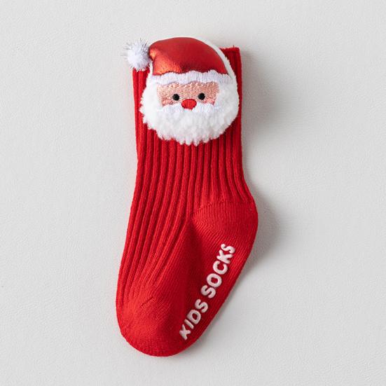 1 Pair 3D Knit Christmas Baby Socks Soft Cotton Novelty Socks with Doll Design Anti-Slip Bottom Socks for Toddlers