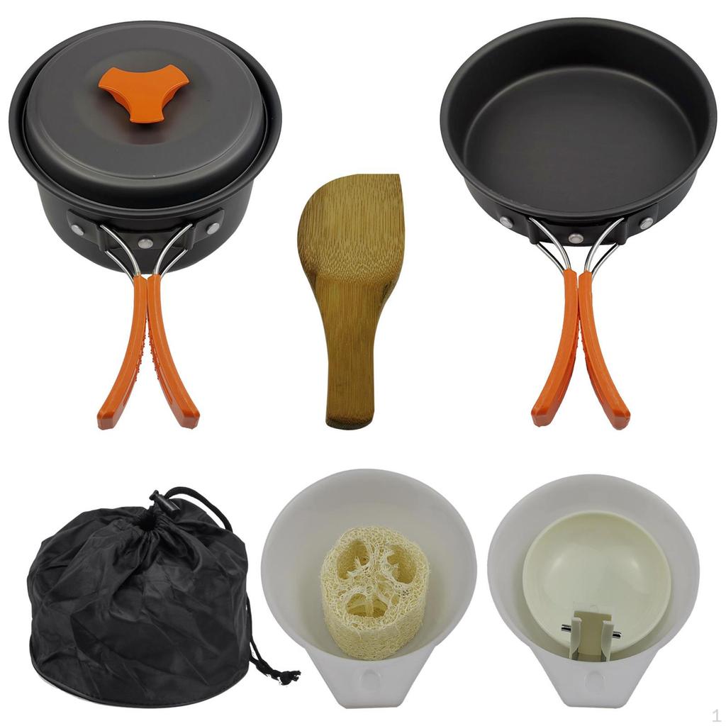 Camping Cookware Backpacking BBQ Mess Kit Tableware for 12 Person Orange