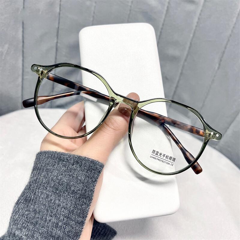New Unisex Round Frame Glasses For Men Women  Anti-Blue Light Luxury Brand Green Leopard Optical Computer Reading Glasses
