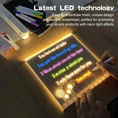 Transparentes LED-Leucht-Acryl-Nachrichtenboard Löschbar USB Kinder-Zeichenbrett CIY für Geburtstagsgeschenke Bar-Werbetafeln