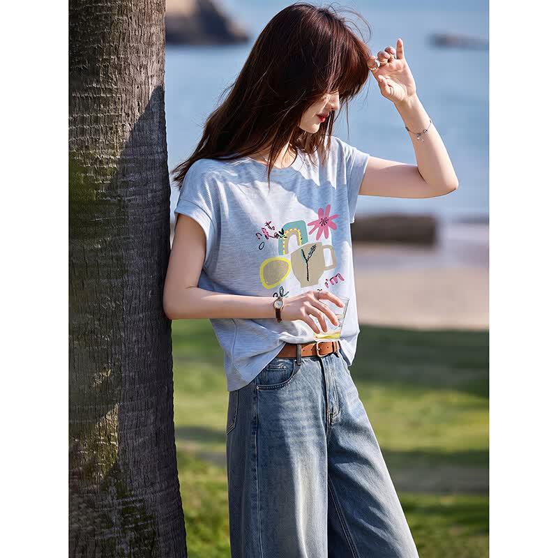 Awakened Paradise Women s Printed Round Neck Short Sleeve T-Shirt M