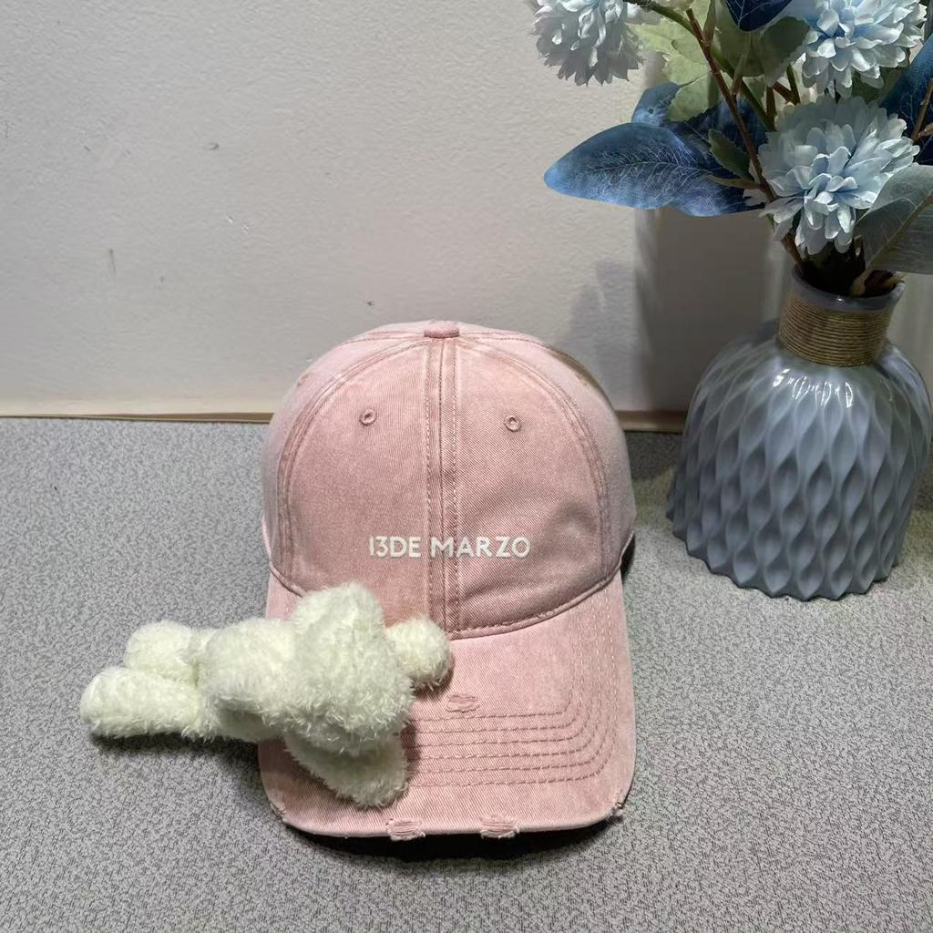 Korean Bear Rabbit Three-dimensional Doll Baseball Cap Female Embroidered Letters Soft Top Trendy Brand Doll Removable Cap