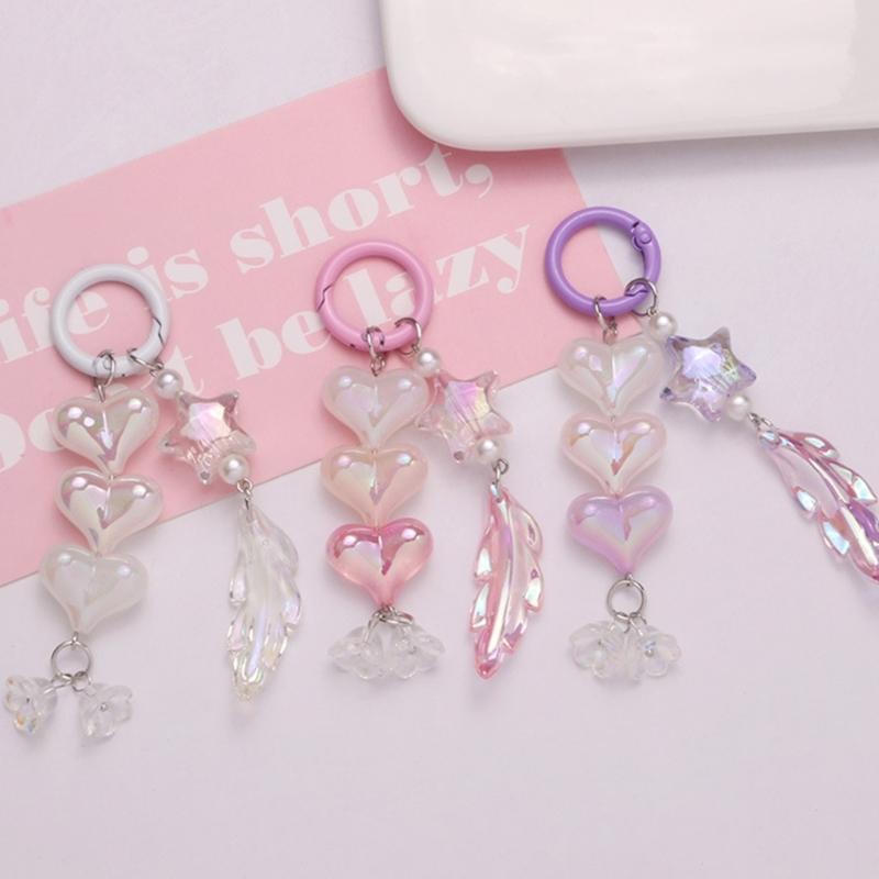 Sweet Heart Keychains Party Gifts Acrylic Material Cute Feather Keychains Handbag Pendent Keyrings for Women Girls