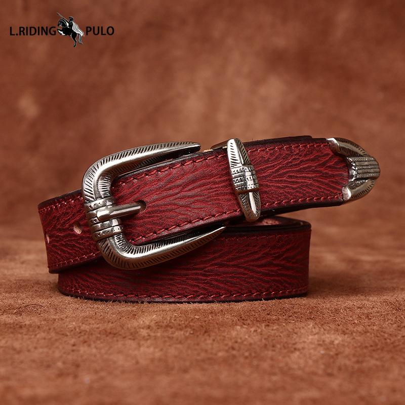Personality All-match Retro Concave Leather Belt Women's First Layer Cowhide Casual Pin Buckle Belt