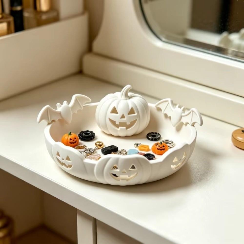 3D Printed Halloween Desk Ornament Gothic Style Bat Decoration Pumpkin Jewelry Tray Tabletop Decor