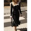 Vintage Women's Dress with Ruffle Edge Knitted Dress Autumn and Winter Wool Dress
