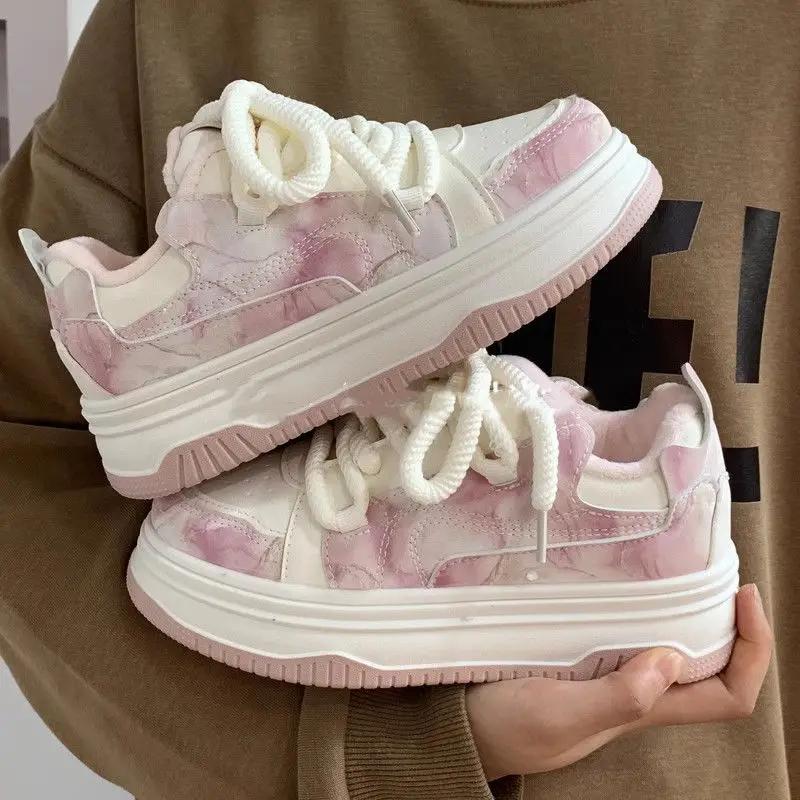 Fashion Pink High on Platform Women's Shoes Y2k Fashion Aesthetic Offer Original Offers 2025 Vulcanized Shoe New Casual Ladies Footwear