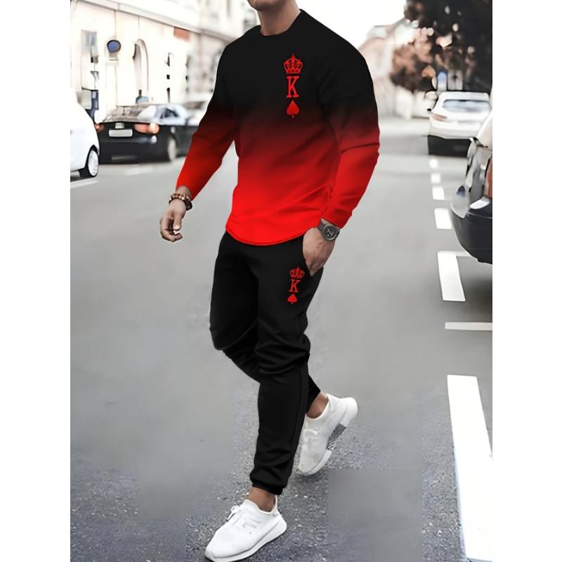 Men's Gradient Color Casual Sportswear Matching Tracksuit, Outfit Suitable Casual Wear - Comfortable Tracksuit for Events
