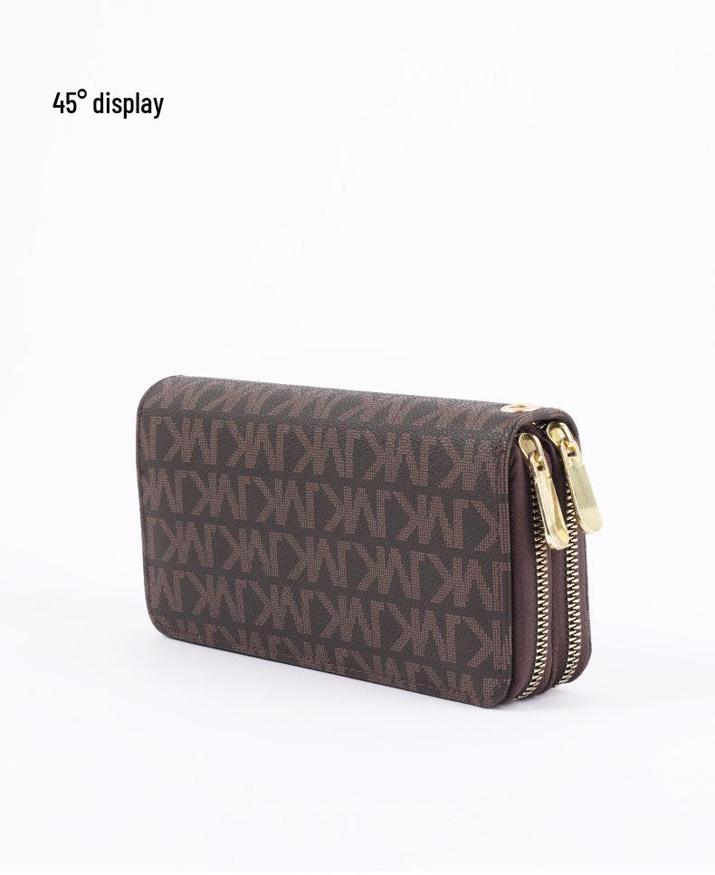 Portfel damski w stylu koreańskim, wzór 2025, kopertówka z podwójnym zamkiem błyskawicznym z nadrukiem, dwuwarstwowa, duża pojemność, torba na telefon