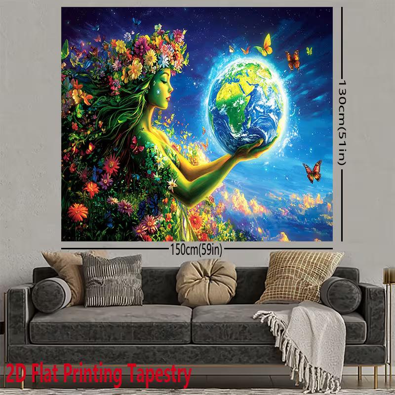 2D Flat HD Mother Earth Tapestry Polyester Fabric Wall Art for Living Room