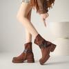 Women's Vintage Round Toe Leather Ankle Boots - Thick Sole, Chunky Heel, Short Tube for Autumn/Winter