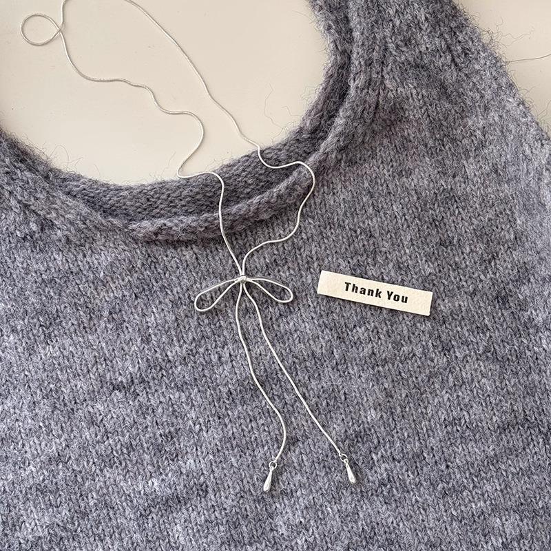 Collana di Perle Minimalista da Donna, Argento Sterling S925, Lunga Catena da Maglione Regolabile
