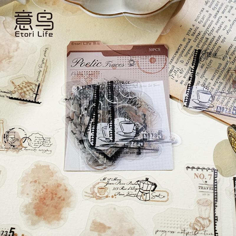 6packs/1lot Kawaii Scrapbook Stickers Poem Ink Mark Junk Journal Gold Planner Stationery Sticker Planner Decorative
