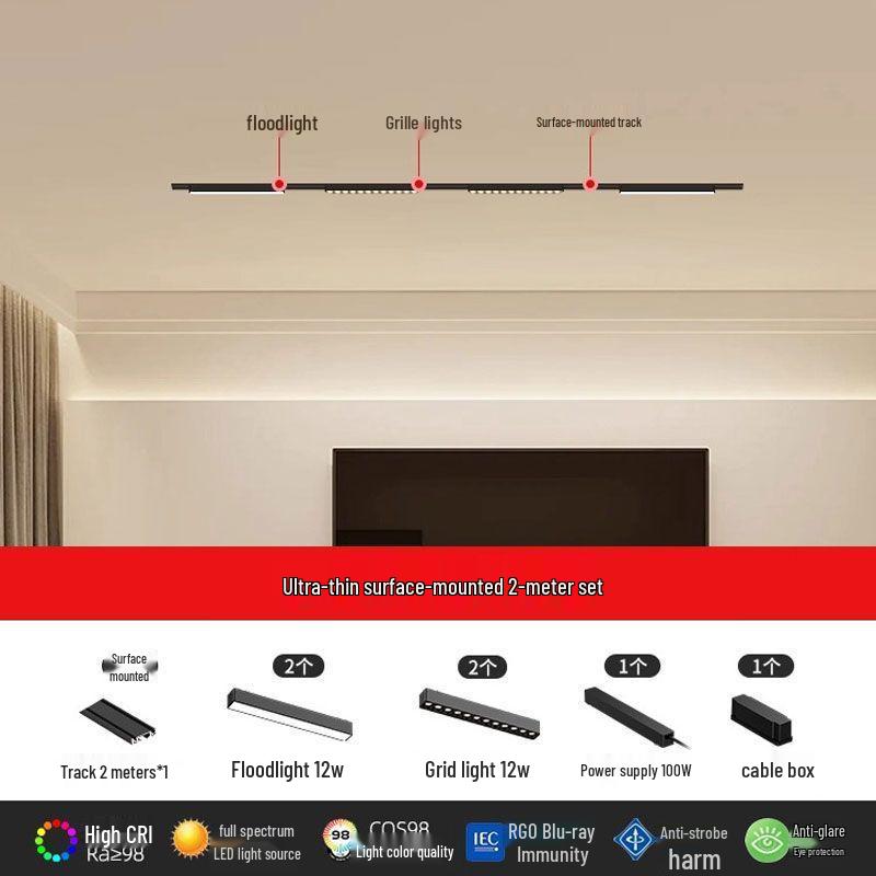 Ultra-Thin Surface-Mounted Magnetic Track Light Set for Living & Dining Rooms