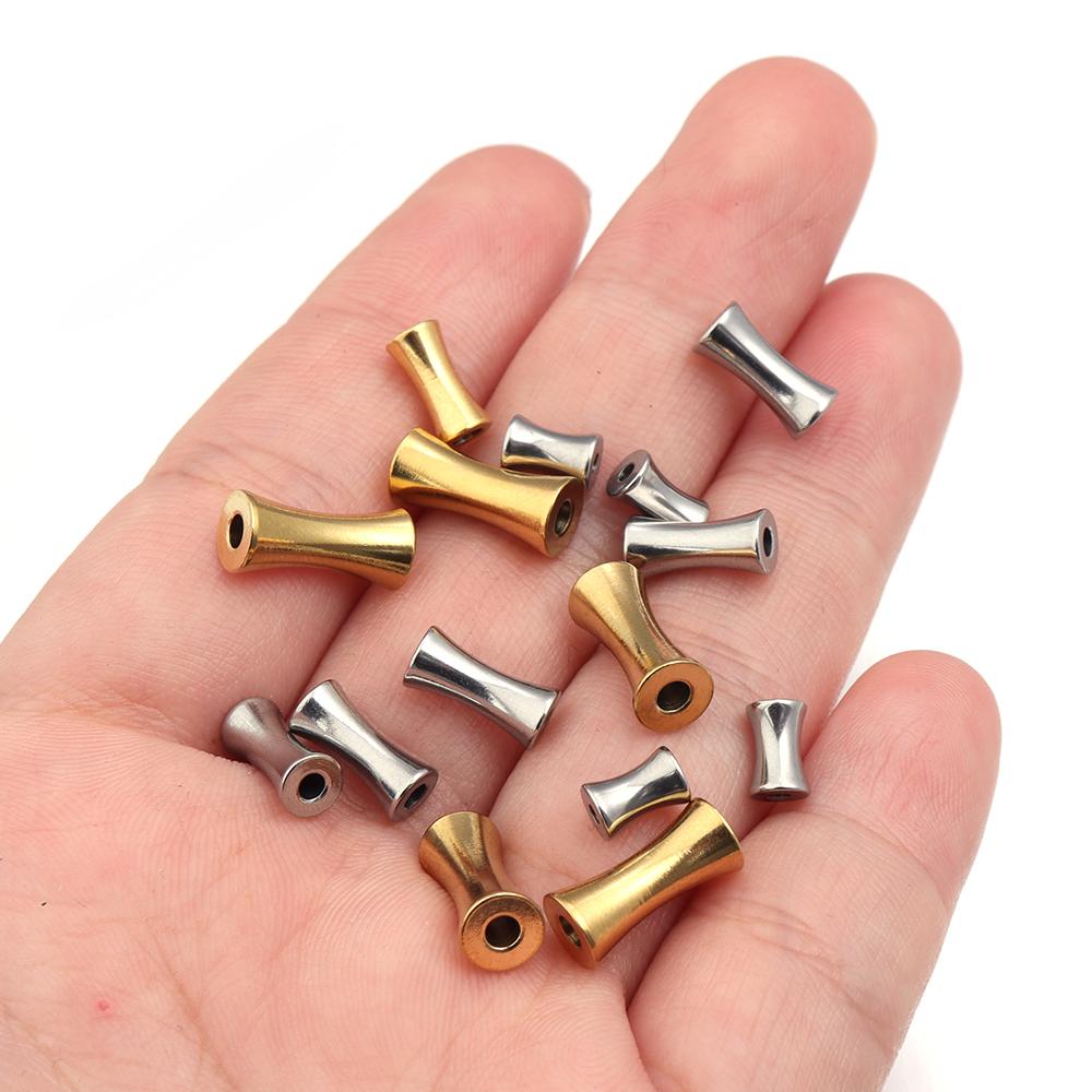 10pcs/Lot Bamboo Shape Stainless Steel Beads Spacer Beads Gold Color Loose Bead For Diy Jewelry Making Necklace Bracelet Earring