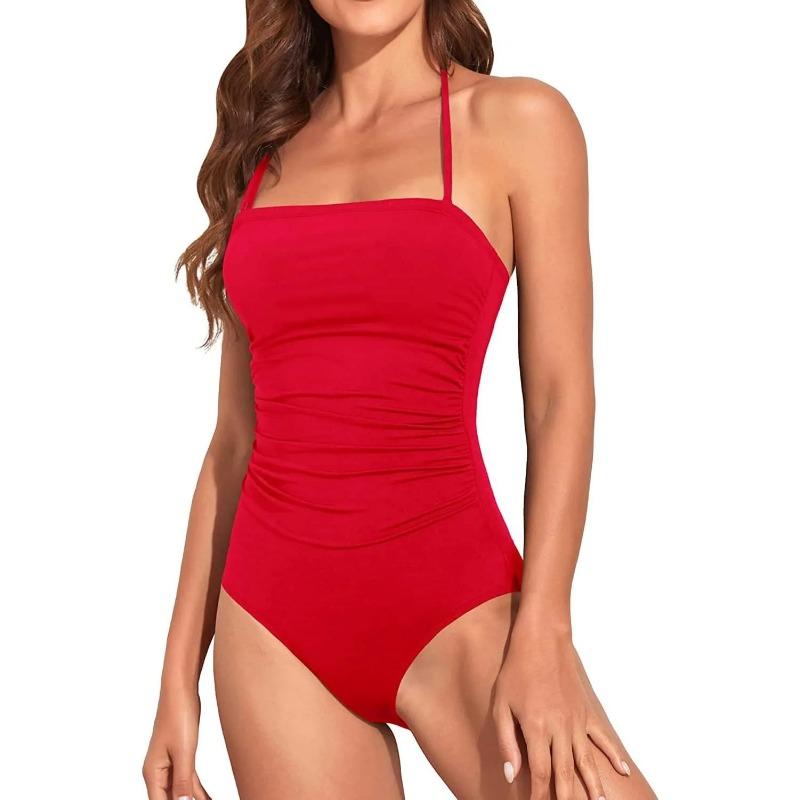 Sexy Bandeau One Piece Swimsuit 2025 Women Black Pleate Slimming Tummy Control Swimwear Summer Holiday Bathing Suit Monokini