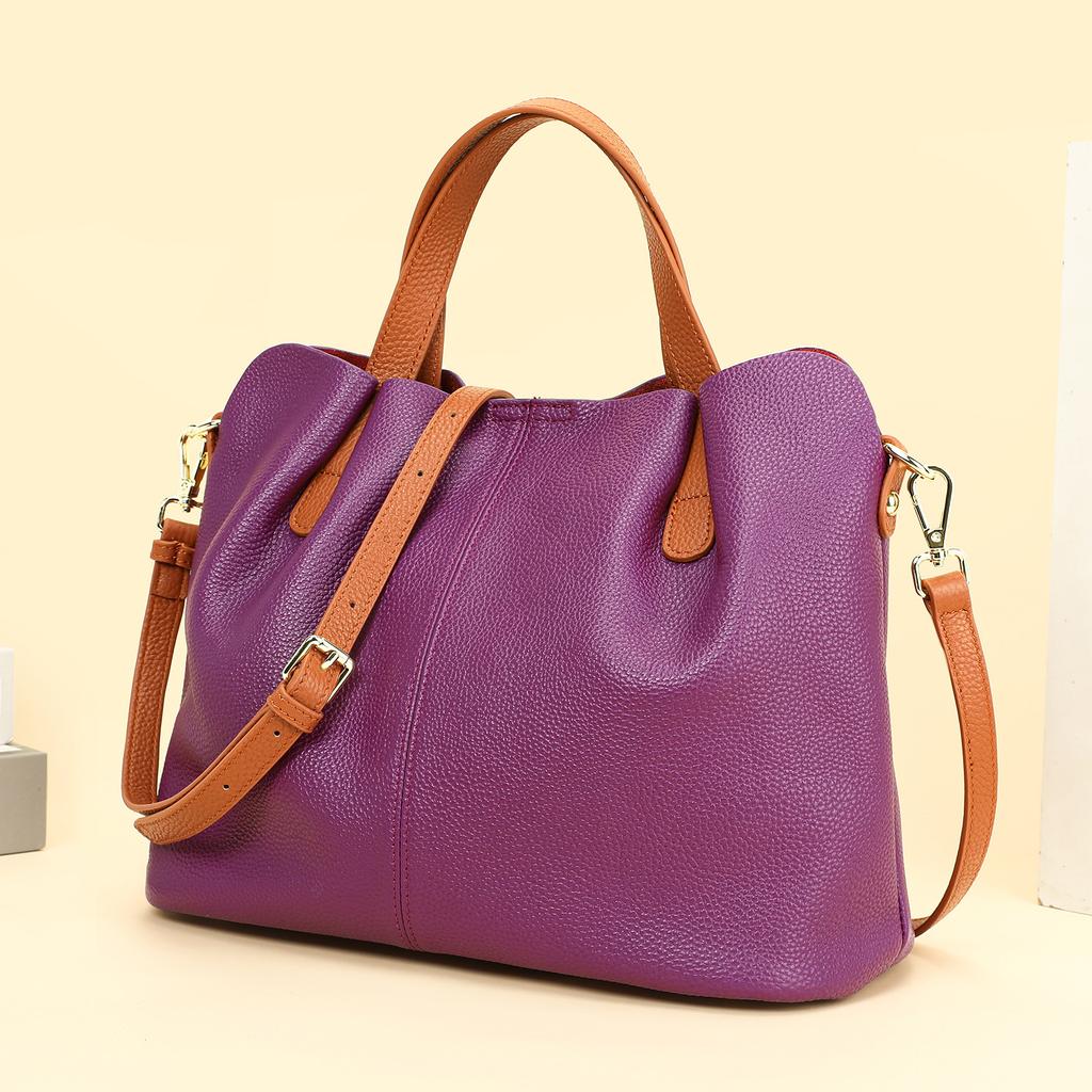 Borsa a tracolla in pelle bovina pieno fiore, Minimalista e versatile, Borsa tote in vera pelle da donna, Ampia borsa a spalla singola da pendolare