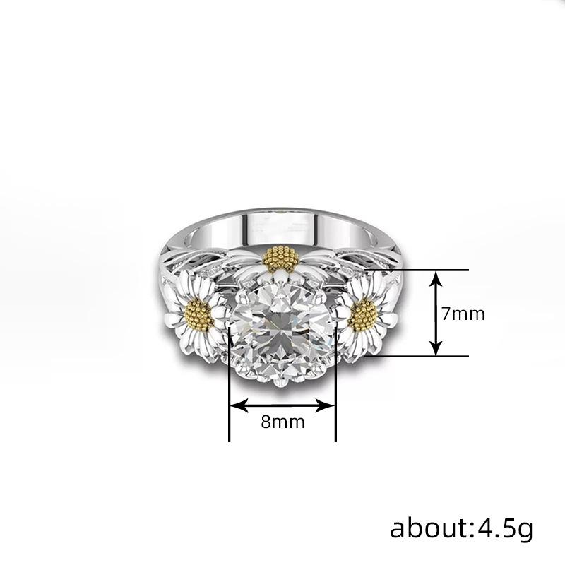 Small Daisy Flower Single Ring Girl, Fresh Pastoral Light Luxury Ring, Four-Claw Inlaid Zircon Model