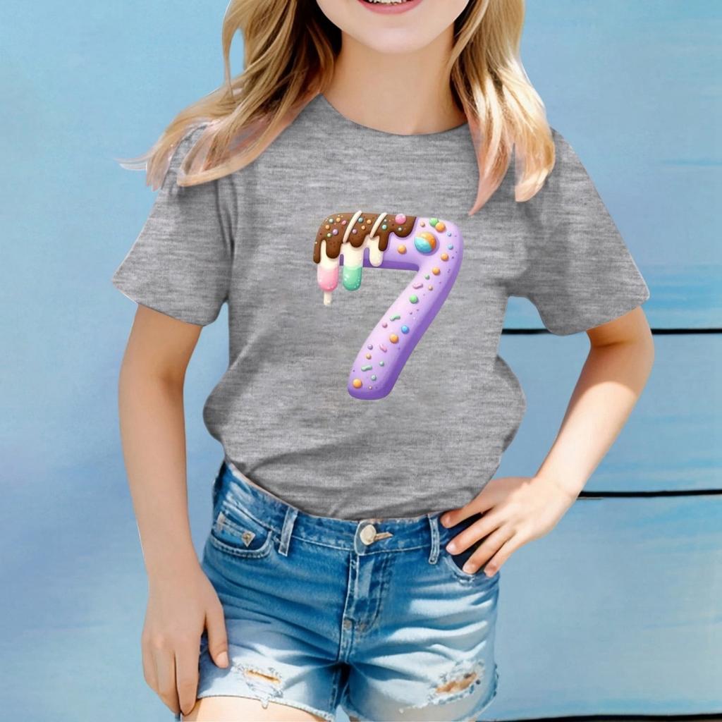 Nuova T-shirt per Bambini con Stampa del Numero 67 Abbigliamento per Bambine T-shirt Girocollo Casual Comoda Manica Corta Abbigliamento
