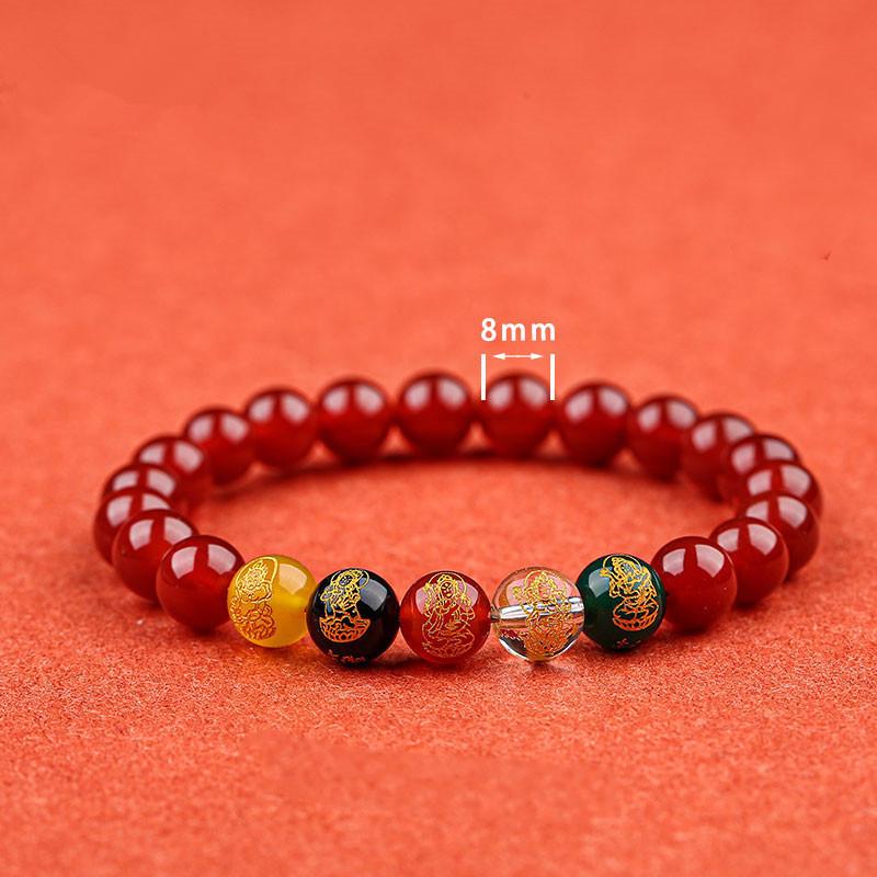 

New Dragon Year 8mm Five Colors Purple Cinnabar Bracelet Unisex Five Road God of Wealth Crystal Beaded Amulet
