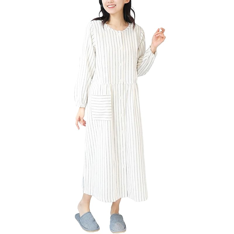

[ON NISHIKI] maternity pajamas long sleeve one piece With nursing mouth 100% cotton VIERA material skin-friendly Front opening long length nursing