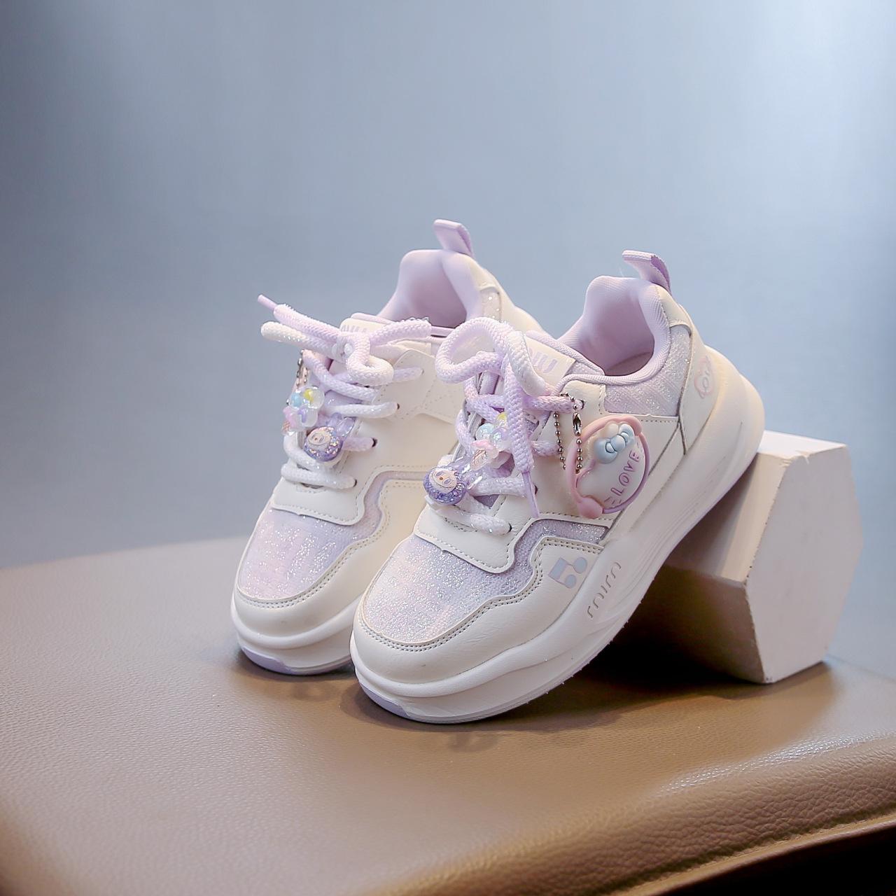 

Девочки борцовки 2025 осень новые маленькие белые туфли девочки легкие туфли спортивная обувь дети мягкая подошва нескользящие повседневные туфли 30 фиолетовый