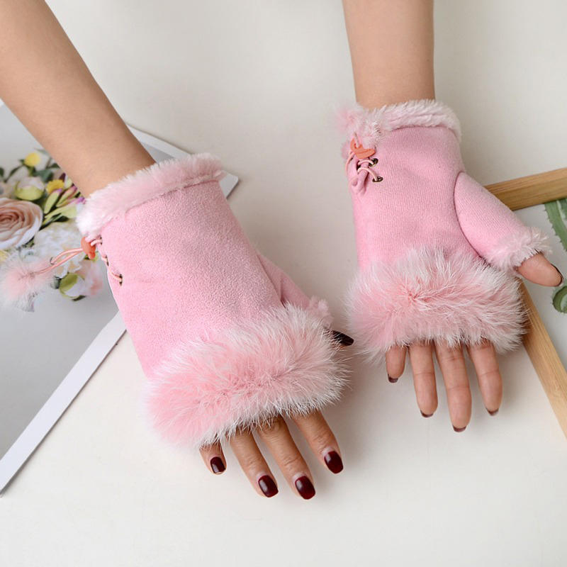 Soft Winter Half Finger Gloves Women Warm Luxury Plush Fingerless Gloves Wrist Mittens Writting