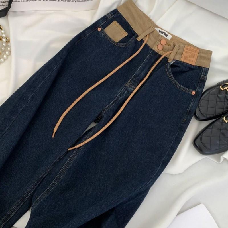 Ladies' Jeans Drawstring Elastic Waistband Women's Spring Autumn High Waisted Loose Wide Leg Pants