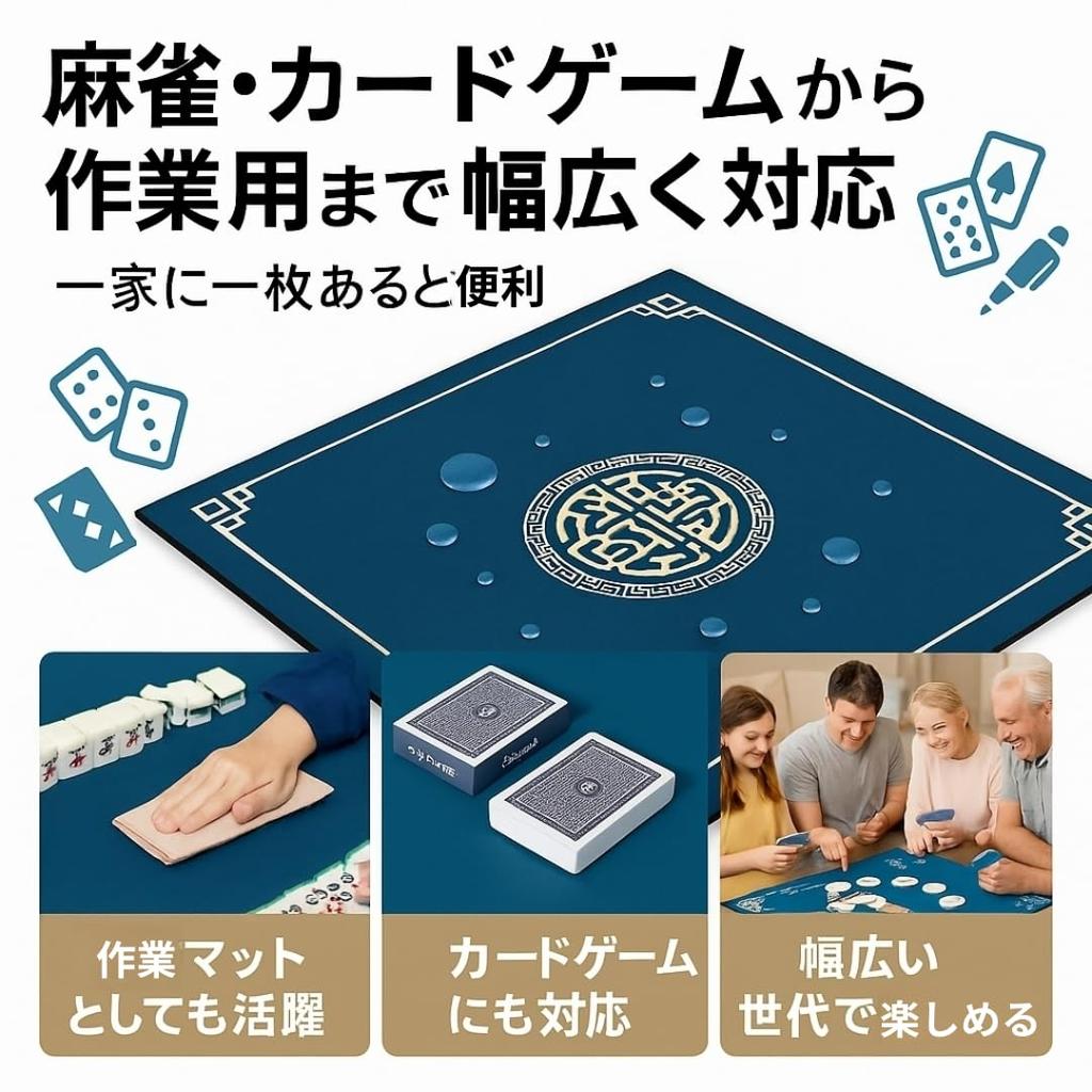 Card Game Play Tabletop 80x80cm Mahjong, Poker, Magic, Mat, Cover, Stain-Resistant, Sound-Dampening, Non-Slip, (Blue 2) [Used]