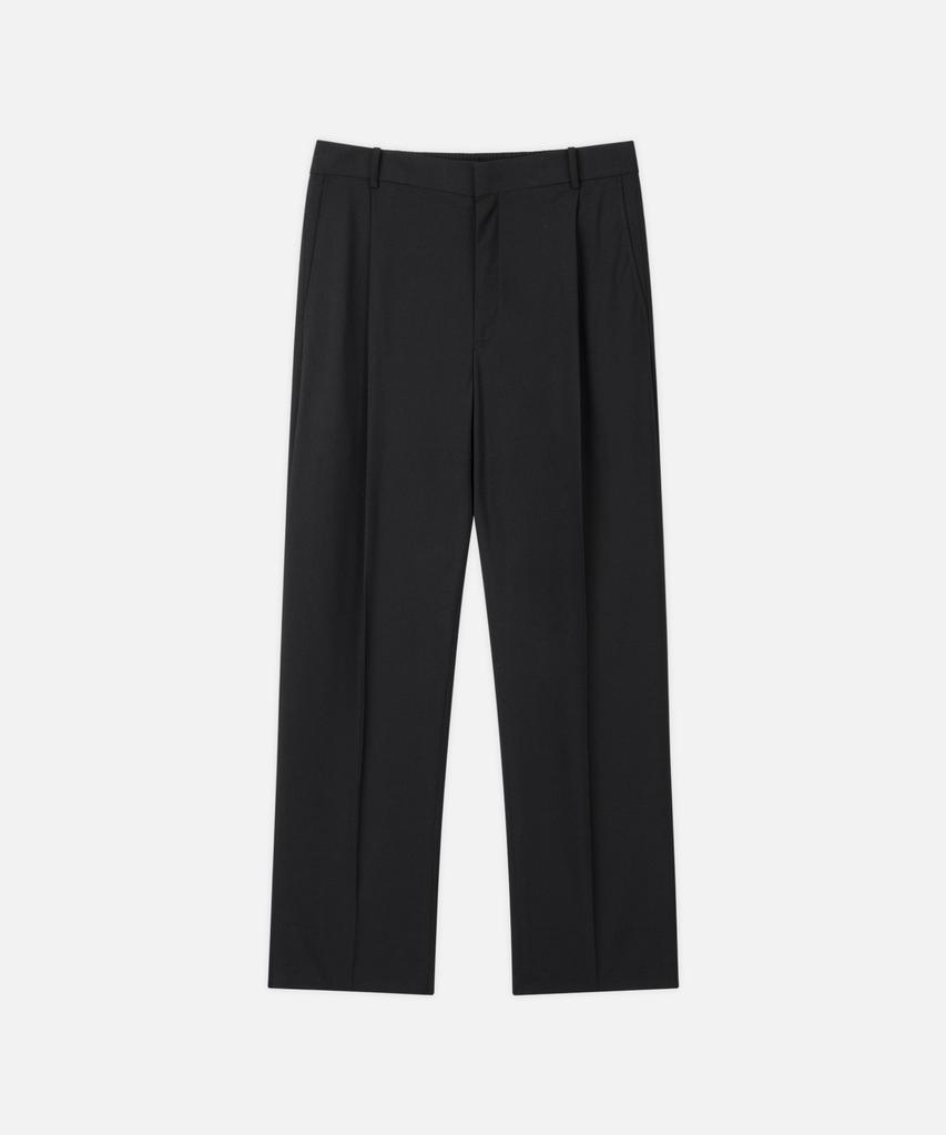 DRAW FIT Single-Pleat Elastic Linen Tapered Slacks [Black]