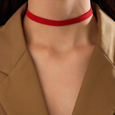 Nouveau Simple Tendance Velours Rouge Chaîne de Cou Ras du Cou Bijoux pour Femmes Collier Chaîne Velours Style Abstinence pour Rendez-vous