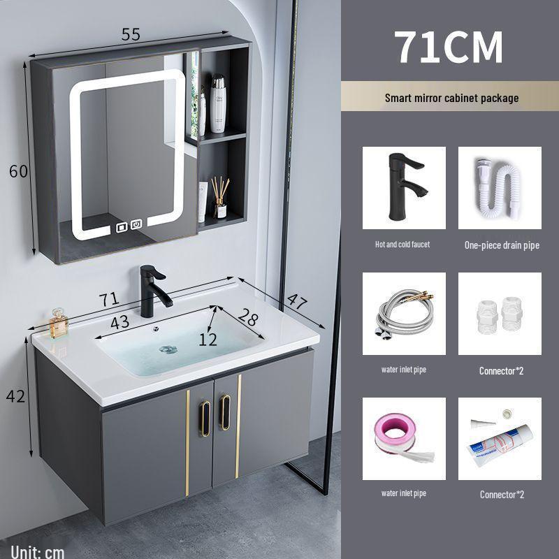 Small Wall-Mounted Bathroom Cabinet with Integrated Ceramic Washbasin