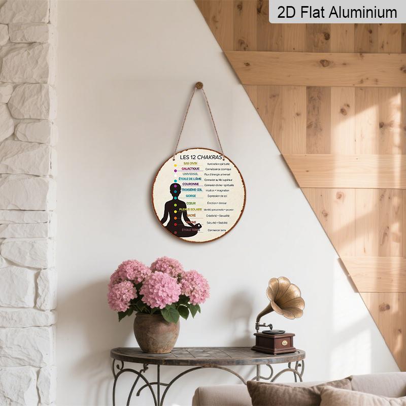 2D Flach, 1 Stück 7,87" Französisches Chakra-Rad (12 Chakren) Meditations Yoga Aluminiumschild, Vintage Spirituelles Schild für, Studio & Meditationsraum Dekoration, Chakra