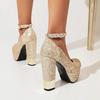 Pailletten Gold Pumps Frauen Bling-Bling Glitter Silber High-Heels Schuhe Dame Dicken Absätzen Plattform Schnalle Schuhe Hochzeit Party