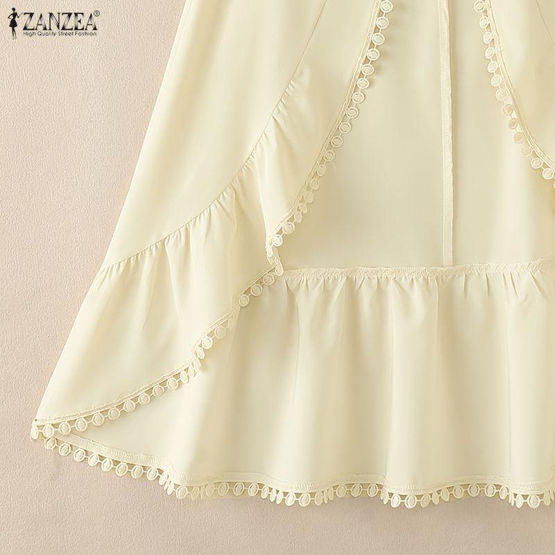ZANZEA Women Casual Sleeveless High Low Hem Ruffles Straps Tank Tops Camisoles