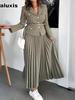 New Arrivals Women's Autumn Fashion Button Blazer & Pleated Skirt Set