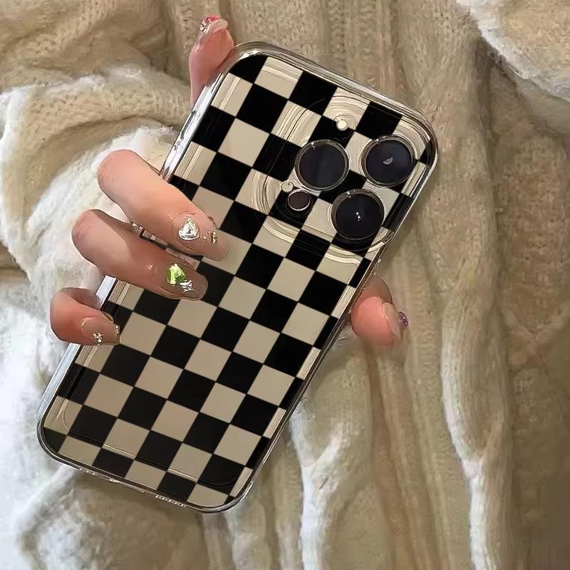 Space Black Plaid Pattern Clear Phone Case For Xiaomi Mi 15 T Pro 14T 13T 12T Mi 17 Pro 15 14 13 12 11 Lite 5G Silicone Cover