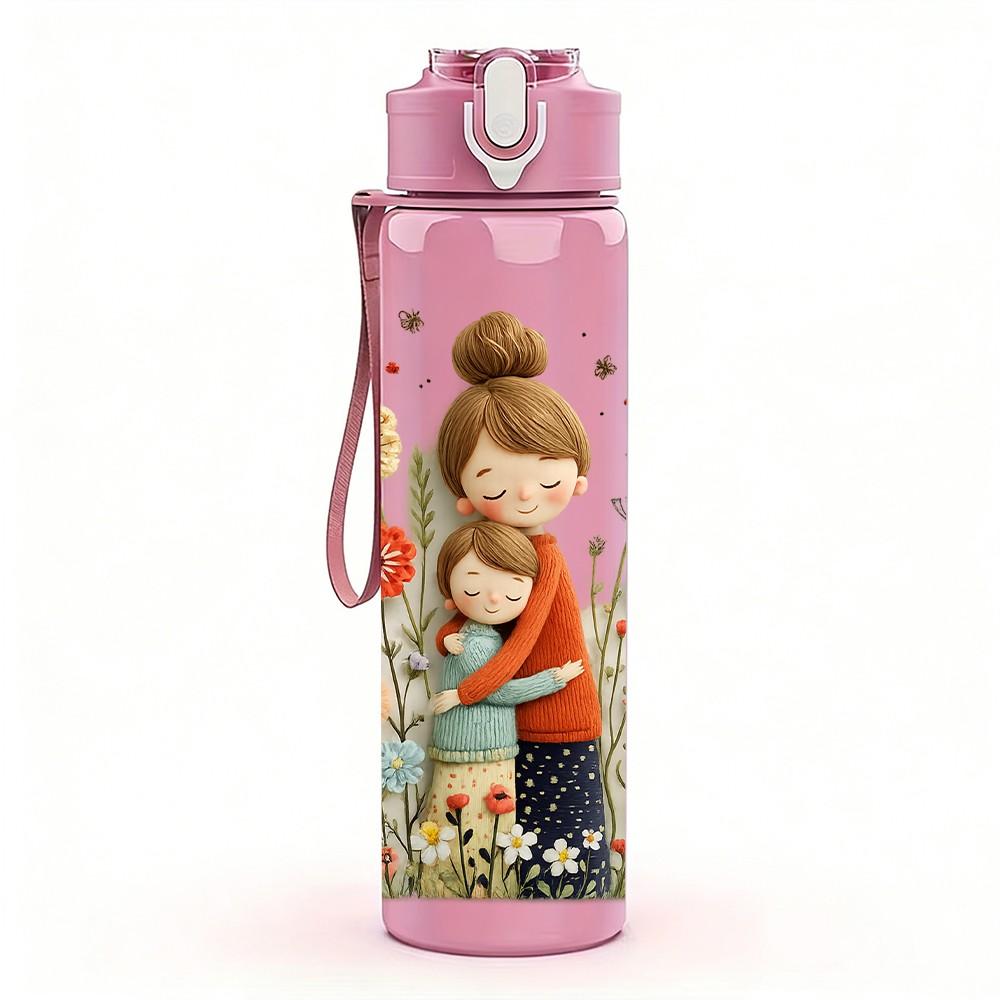 1PC Little Girl Hold Flower Basket Print 750ml Color Plastic Sports Water Bottle Leakproof Flip Straw Lid Suitable for Sports Office Home Use